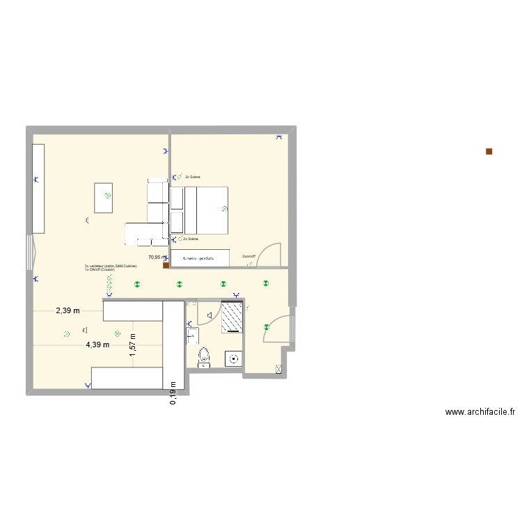 Appartement pringy. Plan de 1 pièce et 71 m2