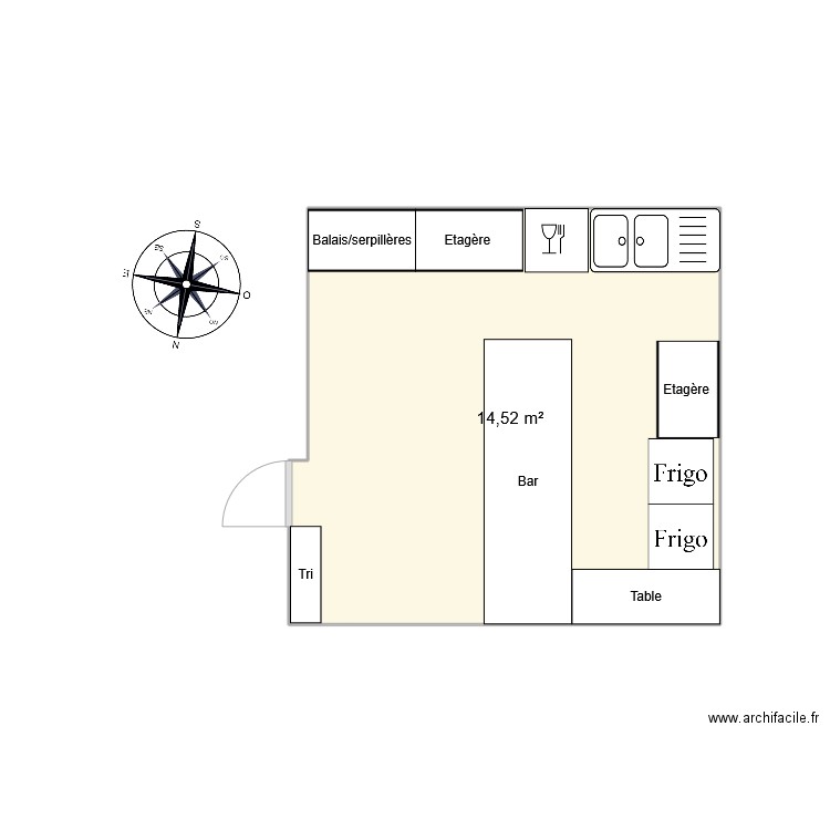 Buvette 2.0. Plan de 1 pièce et 15 m2