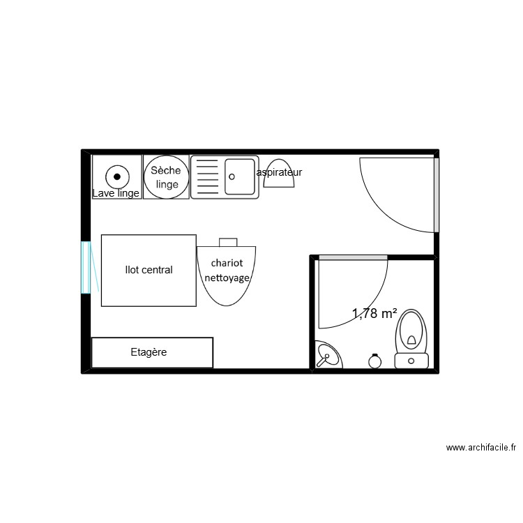 Local technique. Plan de 2 pièces et 10 m2