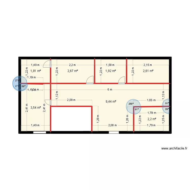 apprentissage. Plan de 7 pièces et 24 m²