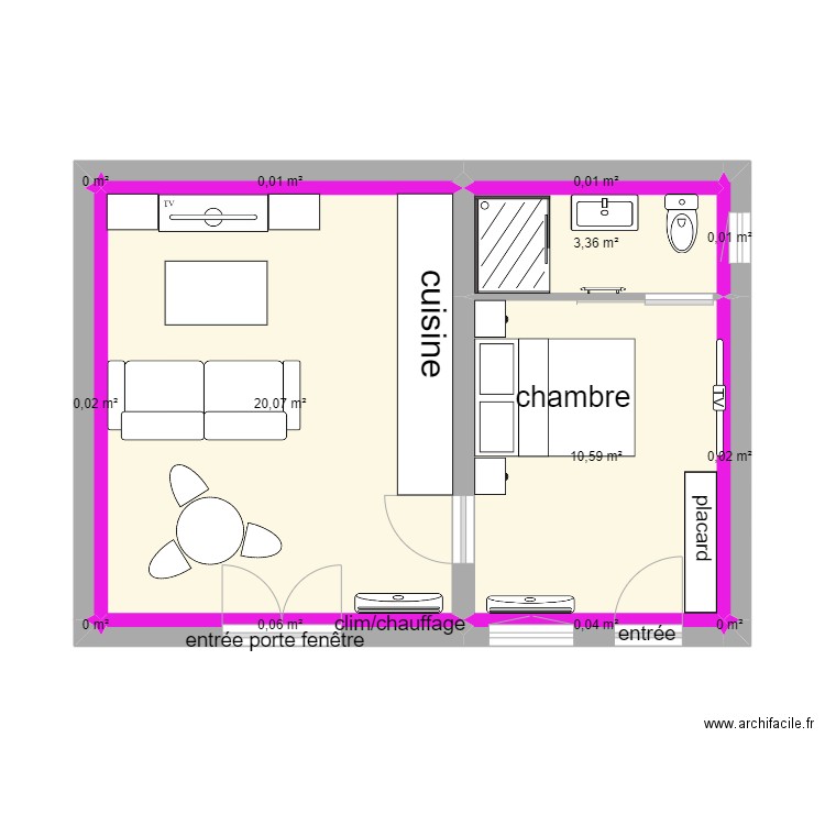 Matthieu RDC. Plan de 13 pièces et 34 m2