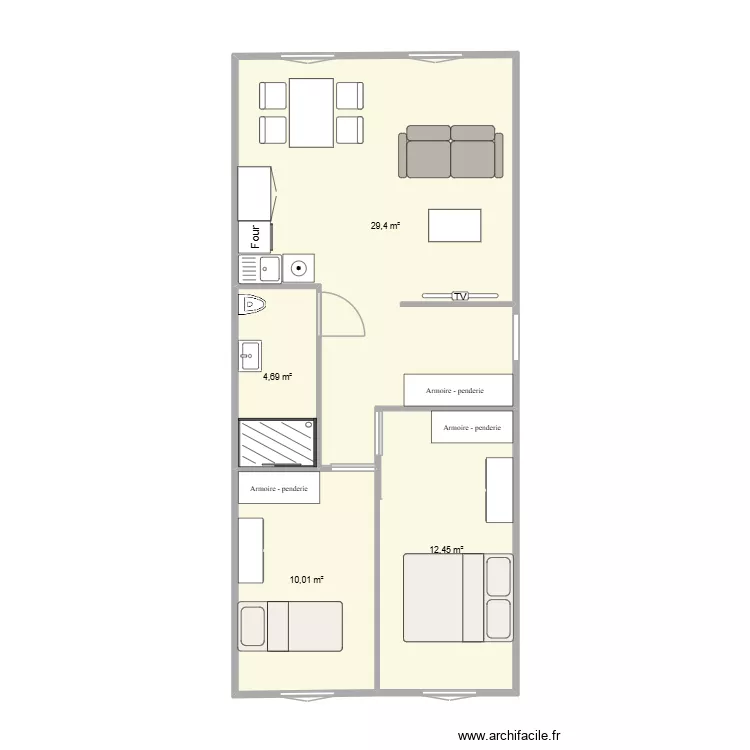29 JJ - RDC gauche. Plan de 4 Pièces et 57 m² 29 JJ - RDC gauche. Plan de 4 Pièces et 57 m²