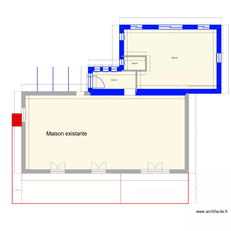 Extension + extérieur - sans escalier + Fenètres - avec murs intérieurs- V2. Plan de Extension + extérieur - sans escalier + Fenètres - avec murs intérieurs- V2. Plan de