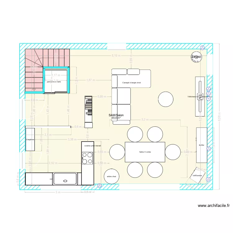 BAS SALON SAM. Plan de 1  et 50 m²