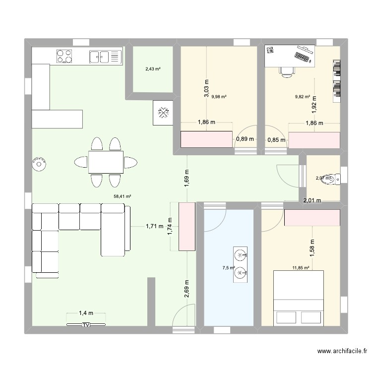 Maison 1. Plan de 7 pièces et 102 m2
