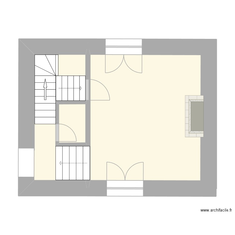 Cruguel RdC v10-Cuisine & Accès Living-WC-Bureau-Cave. Plan de 3 pièces et 29 m2