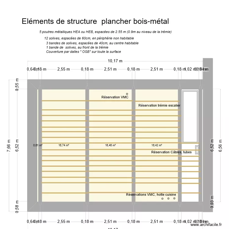 V4 - Plancher bois-m&eacute;tal Pleudihen 2i&egrave;me &eacute;tage. Plan de 4 Pièces et 50 m²
