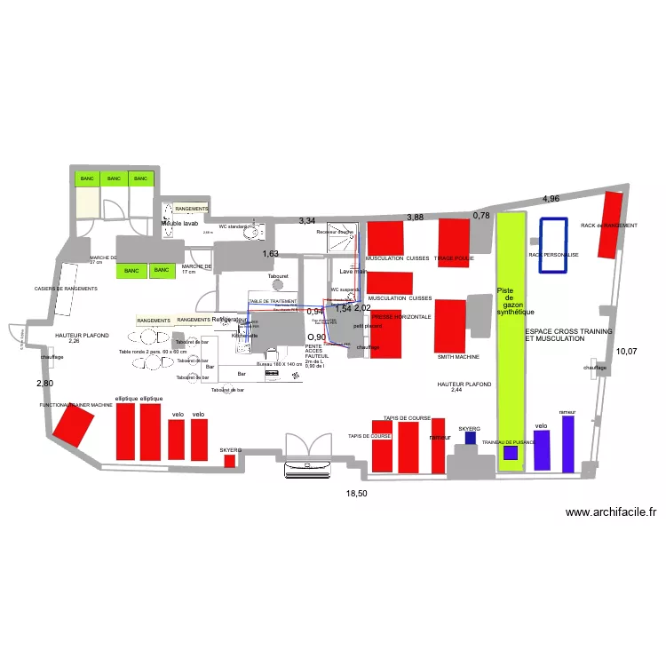 PLANS ESPACE CROSS TRAINING ET MUSCULATION 16/12. Plan de 7  et 16 m²