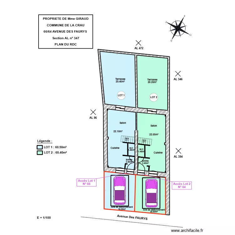 GIRAUD RDC. Plan de 12  et 169 m²