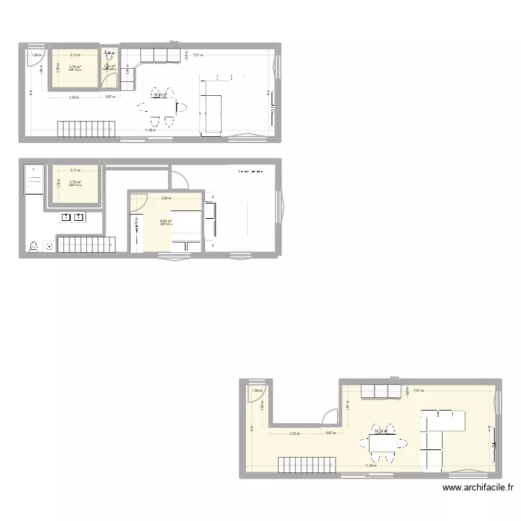 appart. Plan de 6  et 97 m²