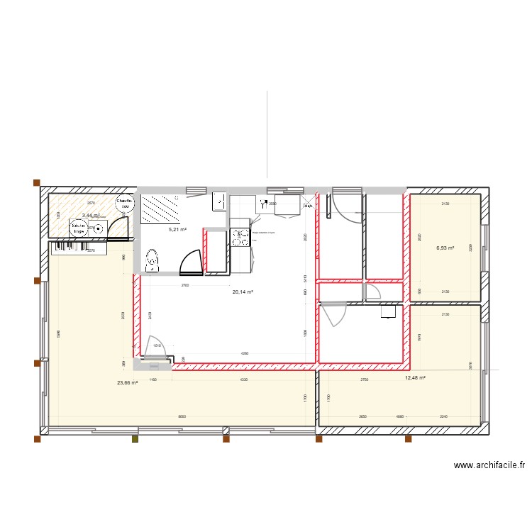 zelande 13  situation existante rouge sans chassis. Plan de 13 pièces et 85 m2