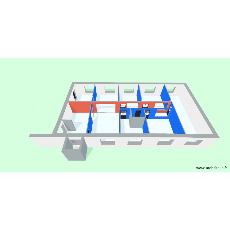 Nve CPH - Amenagament des Espaces + Mobiliers - Bleu Orange et verte- 3D Droit. Plan de 10 pièces et 185 m2