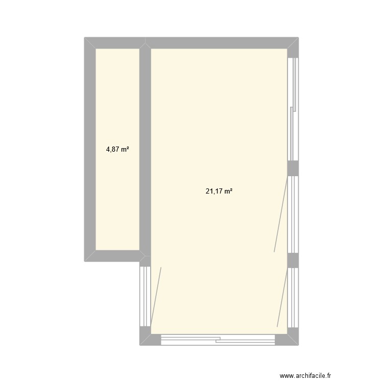 Cuisine. Plan de 2 pièces et 26 m2