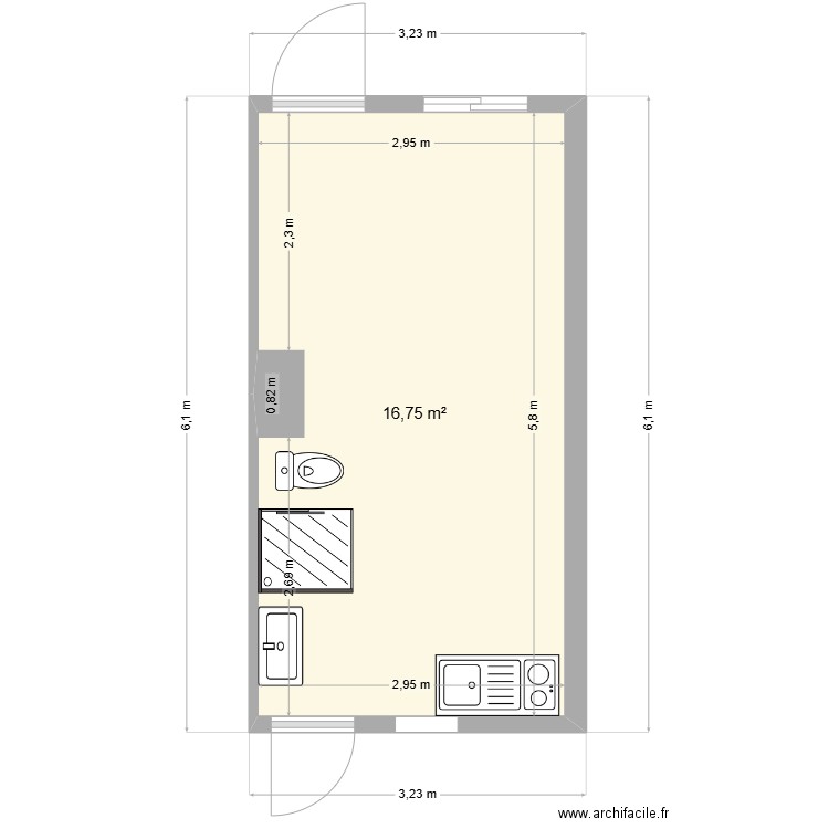 cuisinezac. Plan de 1 pièce et 17 m2