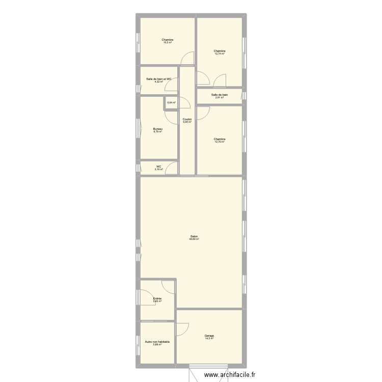 Plan initial. Plan de 13 pièces et 138 m2