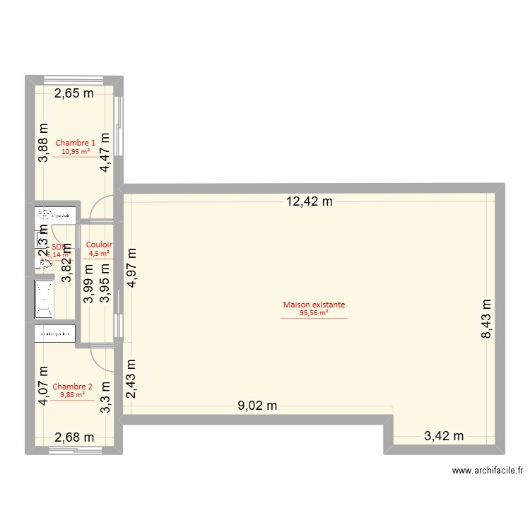 ch 1 et 2. Plan de 5 pièces et 126 m2