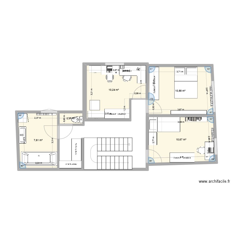 1er étage. Plan de 5 pièces et 40 m2