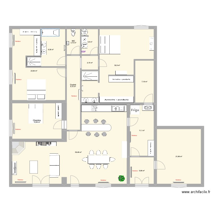 audrey-adrien projet. Plan de 13 pièces et 206 m2
