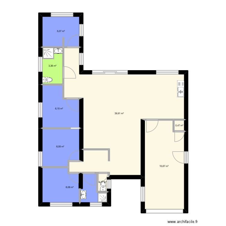 système photovoltaique. Plan de 9 pièces et 86 m2