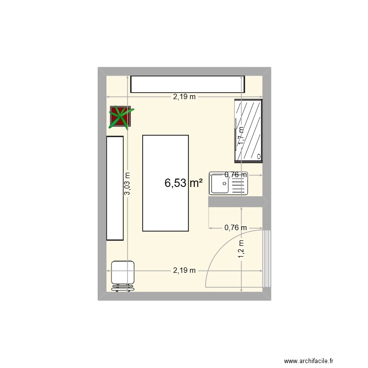 plan cabine. Plan de 1 pièce et 7 m2