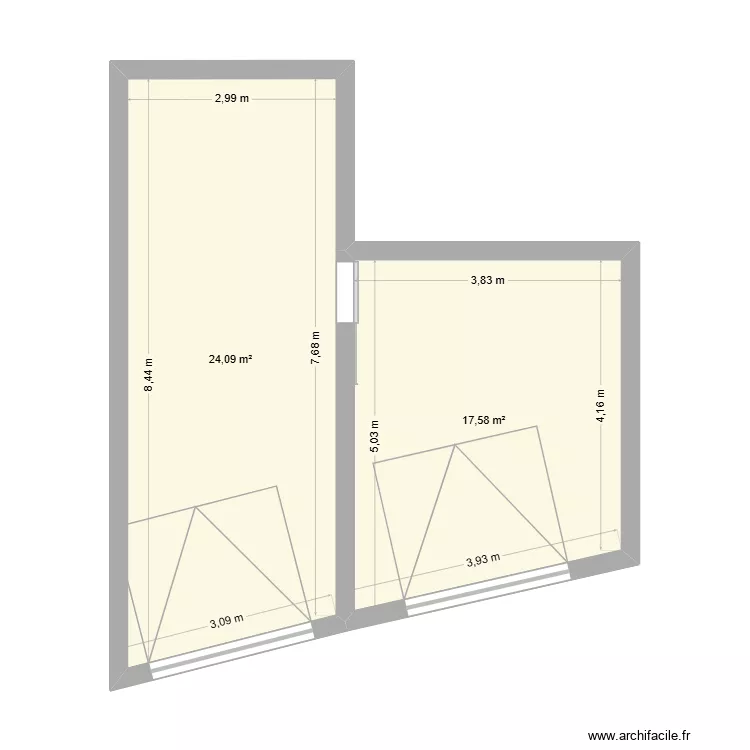 pizz&eacute;ria. Plan de 2  et 42 m²