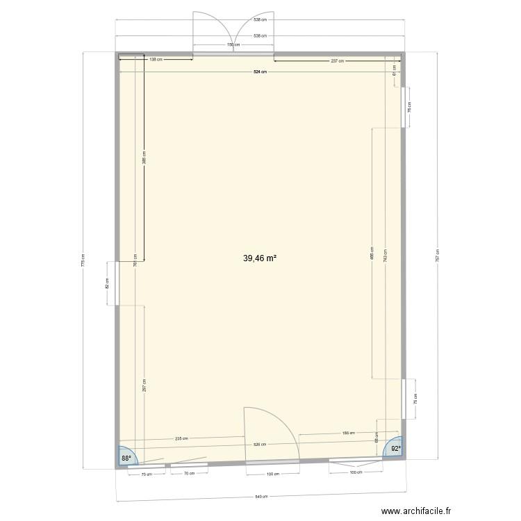 cuisine. Plan de 1 pièce et 39 m2