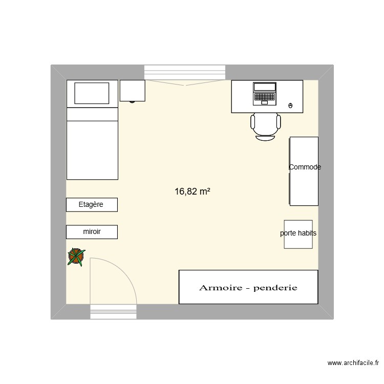Inès. Plan de 1 pièce et 17 m2