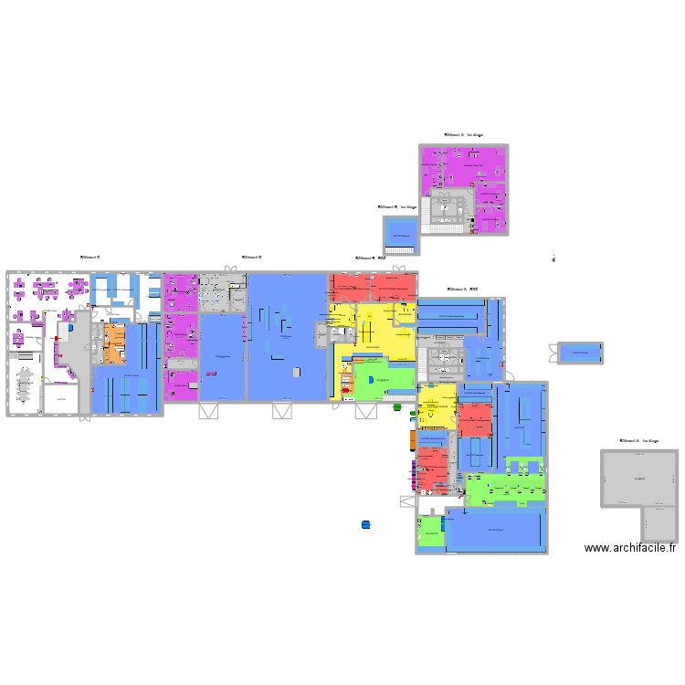 Plan aménagement. Plan de 74 pièces et 1194 m2