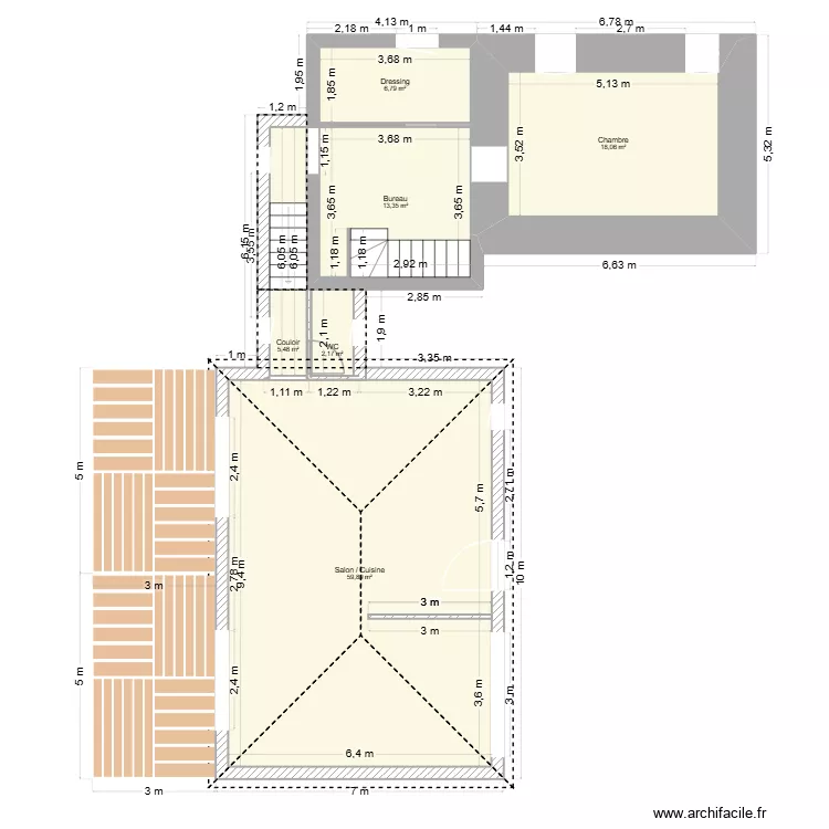 PLAN Final (Ouverture cot&eacute;). Plan de 14  et 149 m²