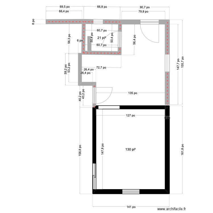 104 apt.2. Plan de 1 pièce et 13 m2