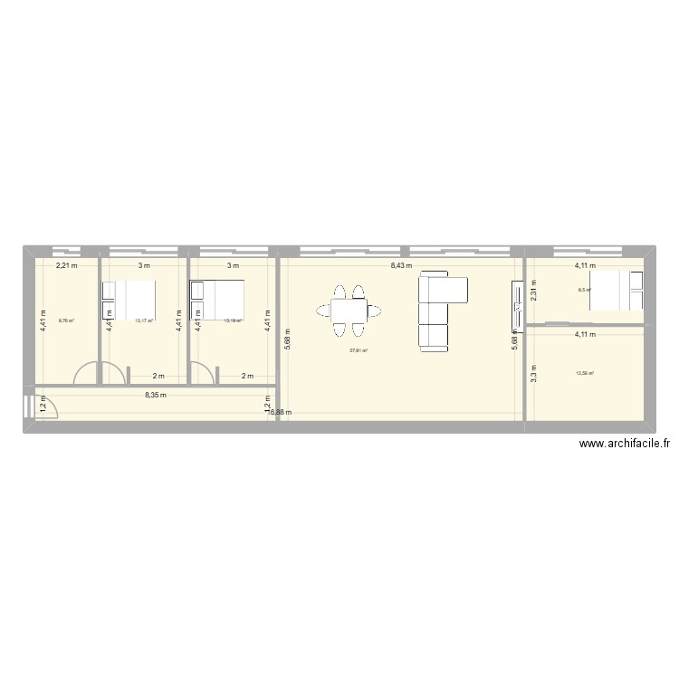 Essai 1. Plan de 6 pièces et 117 m2