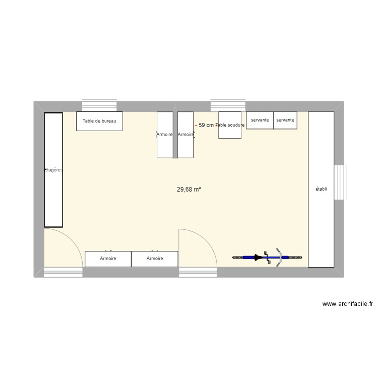 atelier Arnaud. Plan de 1 pièce et 30 m2