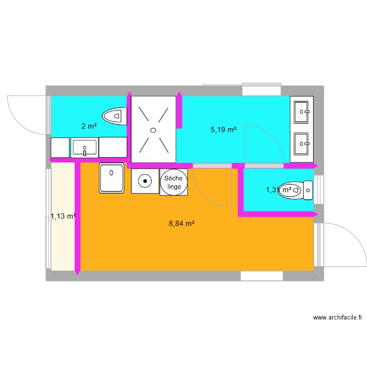 SDB 2 - buanderie. Plan de 5 pièces et 18 m2