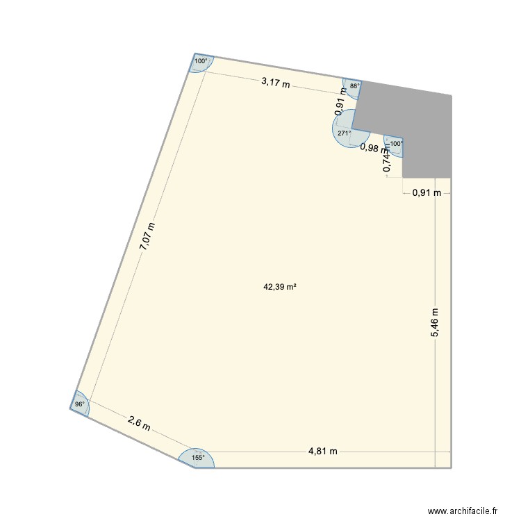 Surface Patricia. Plan de 2 pièces et 45 m2