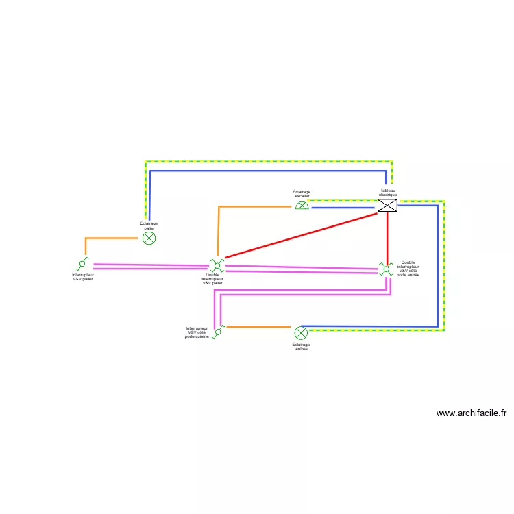 &Eacute;lectricit&eacute; escalier + palier. Plan de 