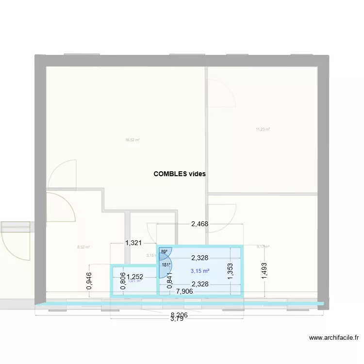 PLAN COMBLES FUTUR ) AMENAGE. Plan de 9  et 59 m²