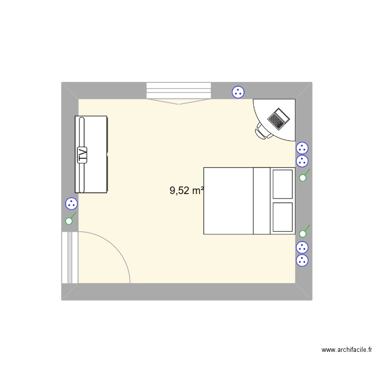 chambre parentale. Plan de 1 pièce et 10 m2