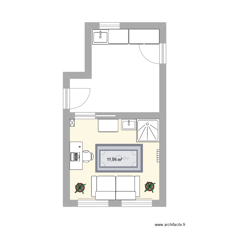 chambre + buanderie. Plan de 1 pièce et 11 m2