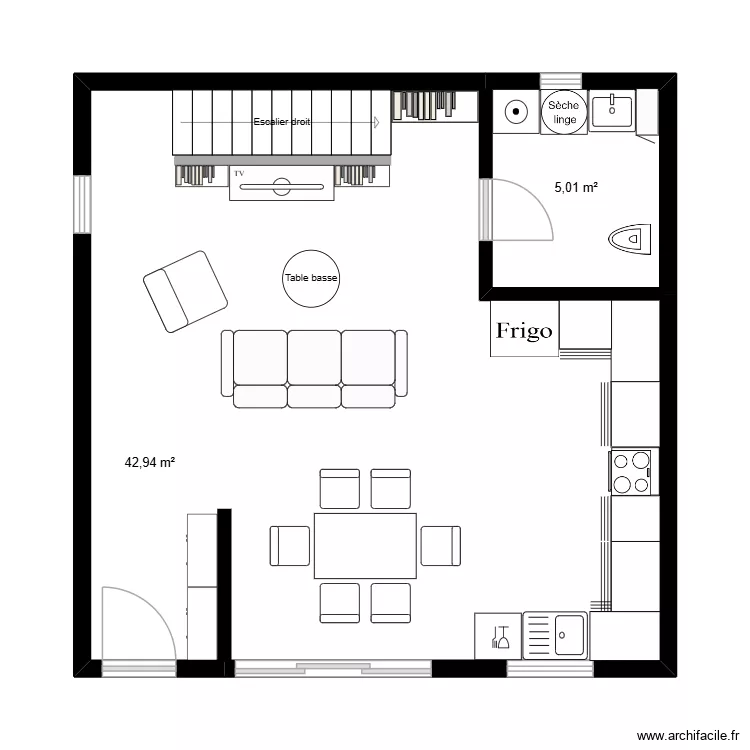 Sagnier. Plan de 2 Pièces et 48 m²