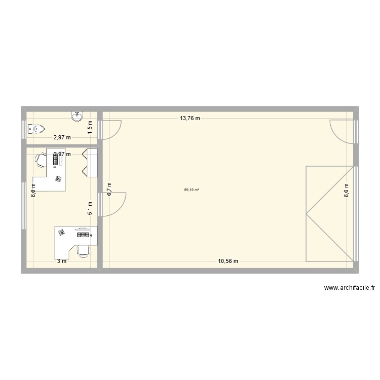 détail champ de course. Plan de 1 pièce et 89 m2