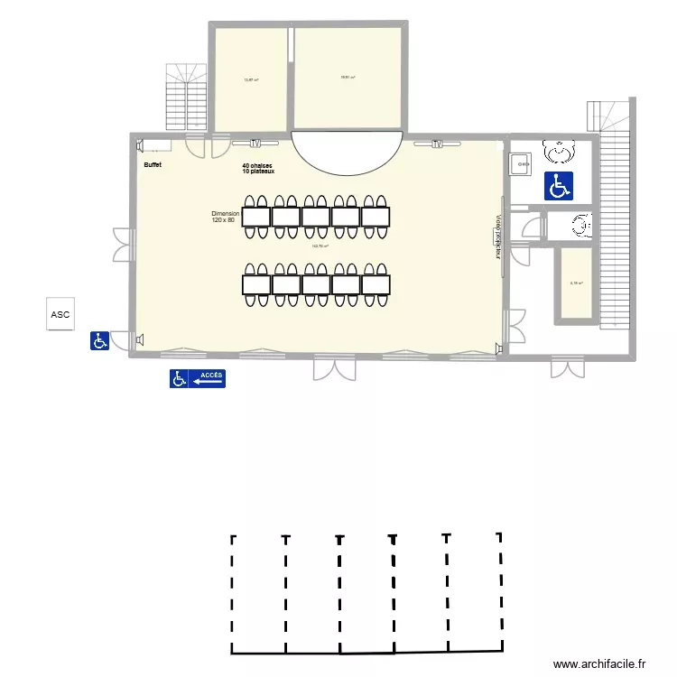 Proudhon avec 40 personnes en repas. Plan de 4 Pièces et 181 m²