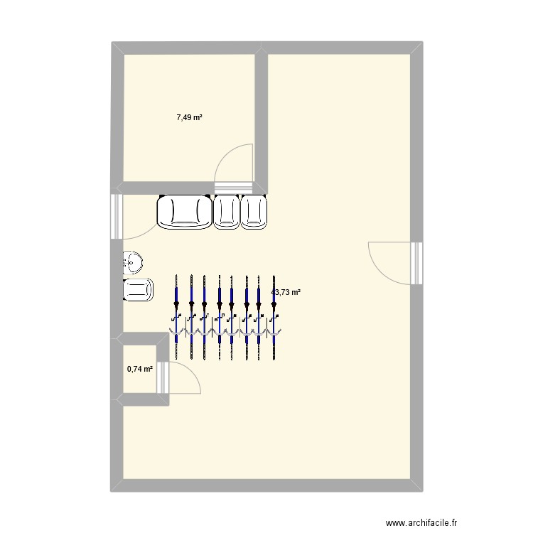 cour 28. Plan de 3 pièces et 52 m2