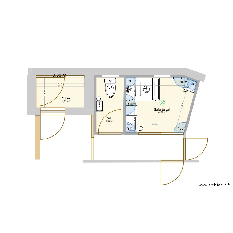 Rénovation RdC_Zone WC et Salle d eau v2. Plan de 4 pièces et 8 m2
