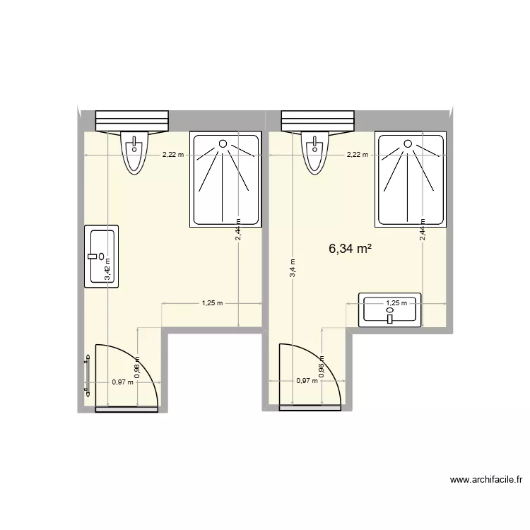 salle de bain 2. Plan de 2 Pièces et 13 m² salle de bain 2. Plan de 2 Pièces et 13 m²
