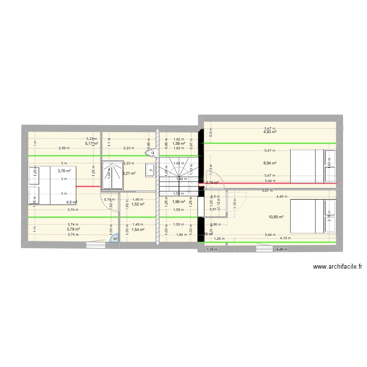ETAGE 1. Plan de 14 pièces et 58 m2