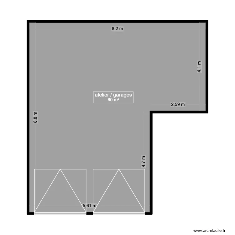 Atelier/garage. Plan de 1  et 60 m²