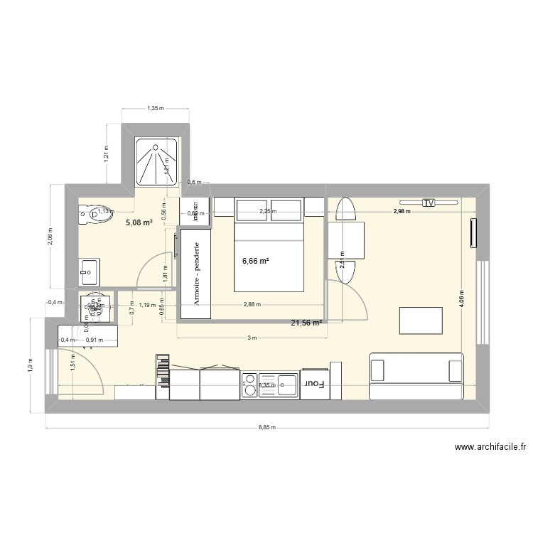 Appartement projet immeuble. Plan de 3 pièces et 33 m2