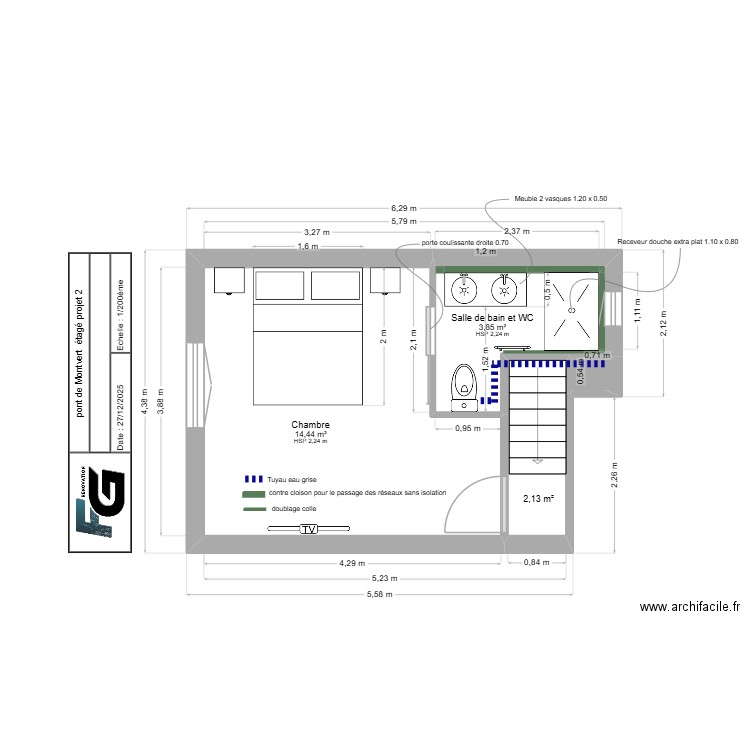 pont de Montvert  étagé projet 2. Plan de 4 pièces et 21 m2