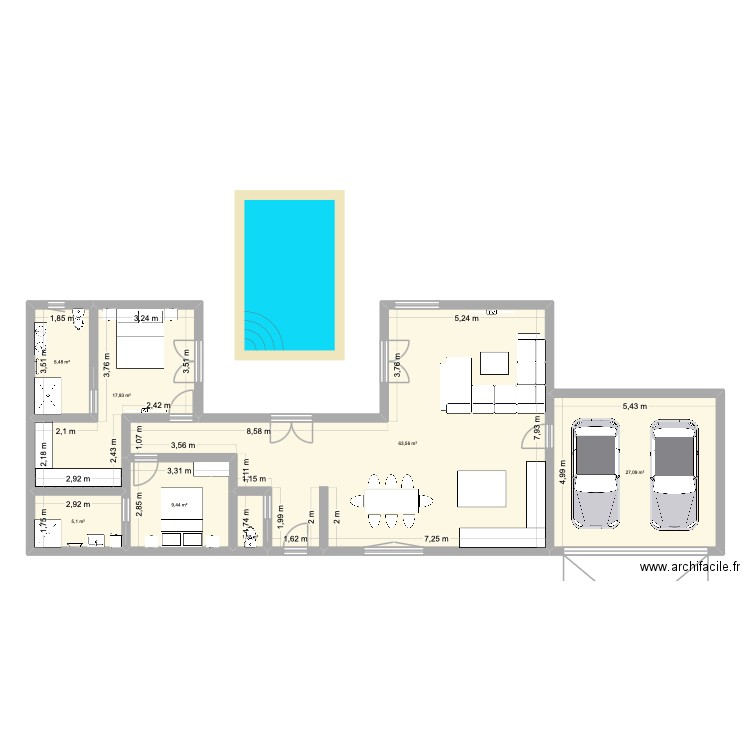 Jeanette. Plan de 7 pièces et 131 m2