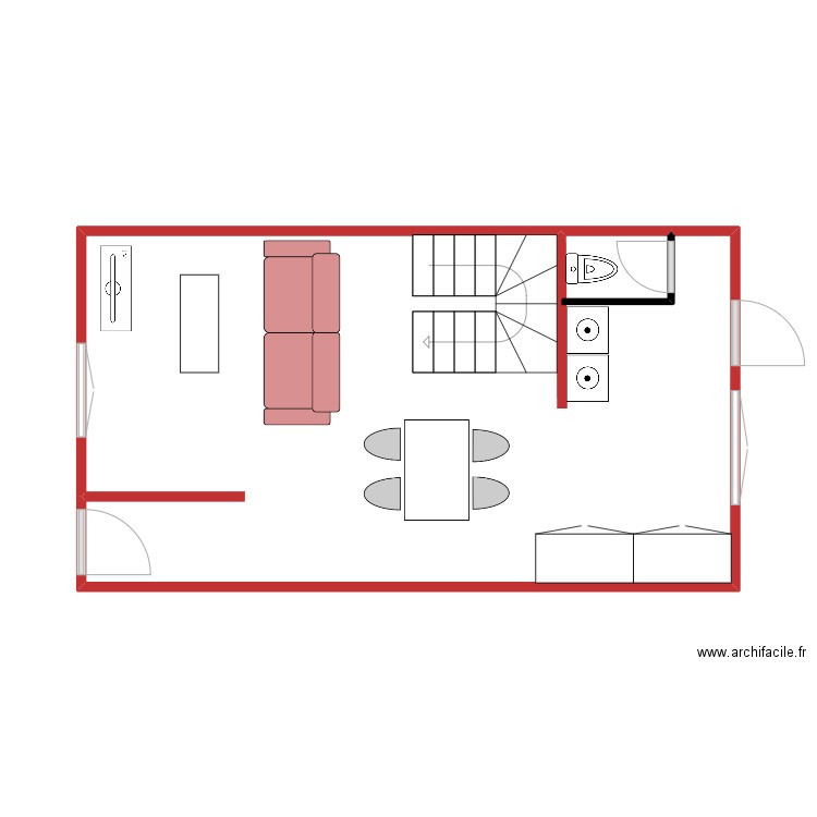 rez de chaussée catherine version 1/2 tournant. Plan de 1 pièce et 33 m2